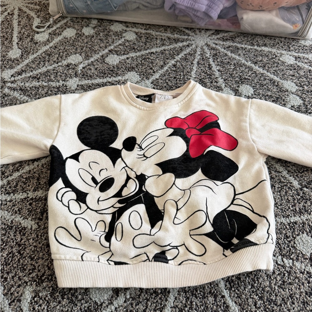 Zara Cream Sweatshirt with Mickey and Minnie Design